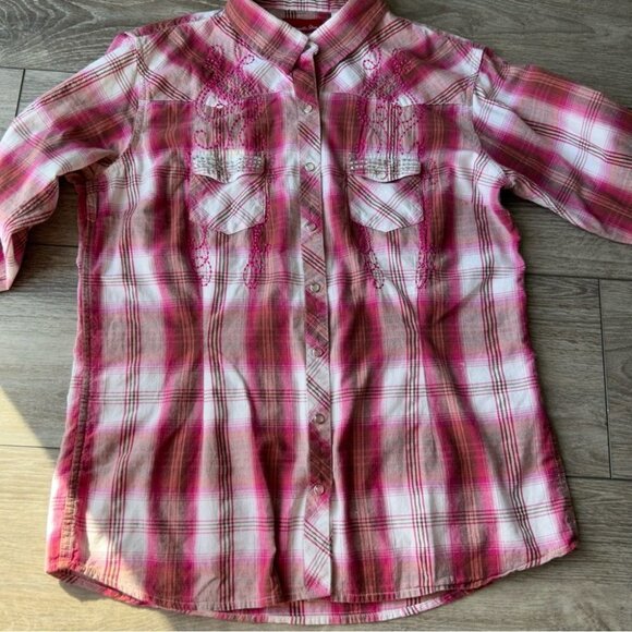 Panhandle Slim Embroidered Rhinestones Plaid  Western Shirt - Picture 5 of 14